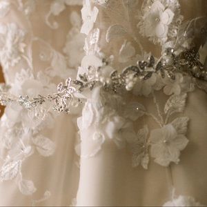 Silver Vine Pearl and Crystal Bridal Sash